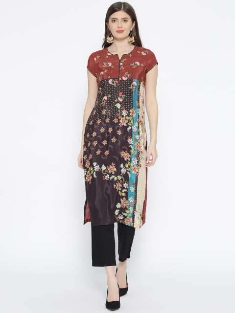 

Biba Women Brown & Blue Floral Print Straight Kurta