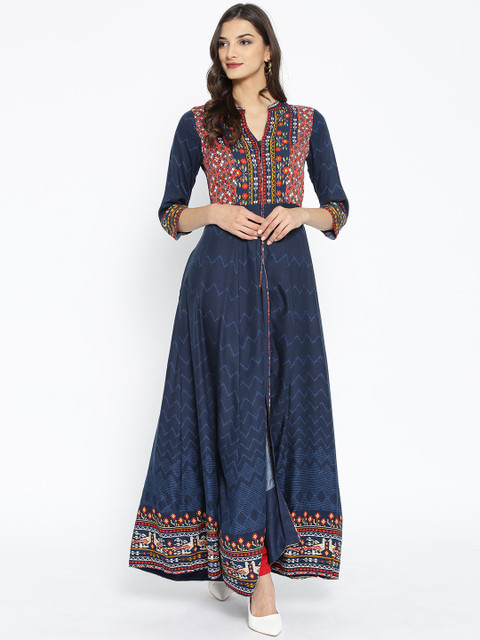 

Biba Women Navy Blue Printed A-Line Kurta
