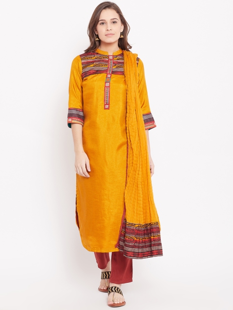 

Biba Women Mustard & Maroon Printed Kurta with Palazzos & Dupatta