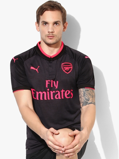 

Puma Men Charcoal Grey & Pink Printed AFC Third Replica dryCELL Polo Collar T-shirt