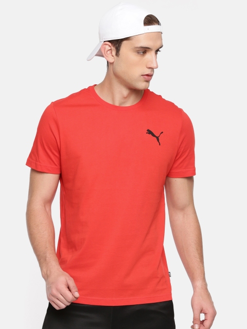 

Puma Men Red Solid ESS Small Logo Puma Red-_Cat Pure Cotton T-shirt