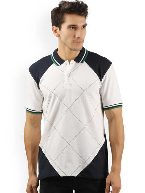 

WEXFORD Men White Colourblocked Polo Collar T-shirt