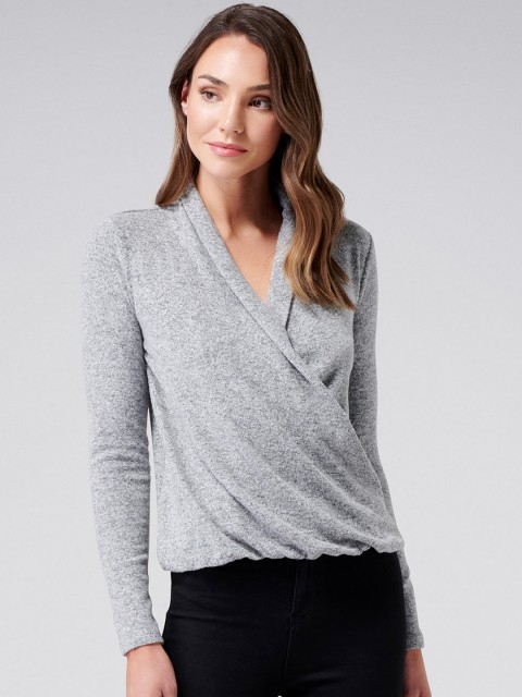 

Forever New Women Grey Solid Wrap Top
