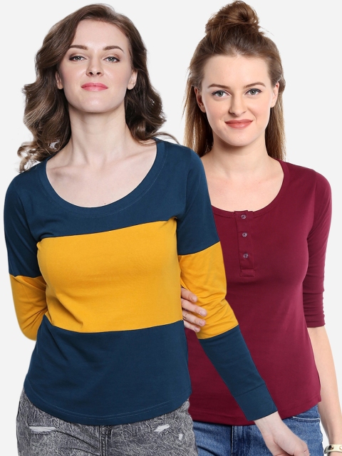 

The Dry State Women Pack Of 2 Colourblocked Round Neck T-shirts, Multi