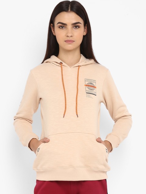 

Monte Carlo Women Peach-Coloured Solid Hooded Sweatshirt