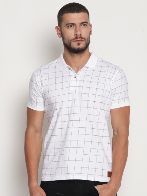 

Steenbok Men White & Blue Checked Polo Collar T-shirt