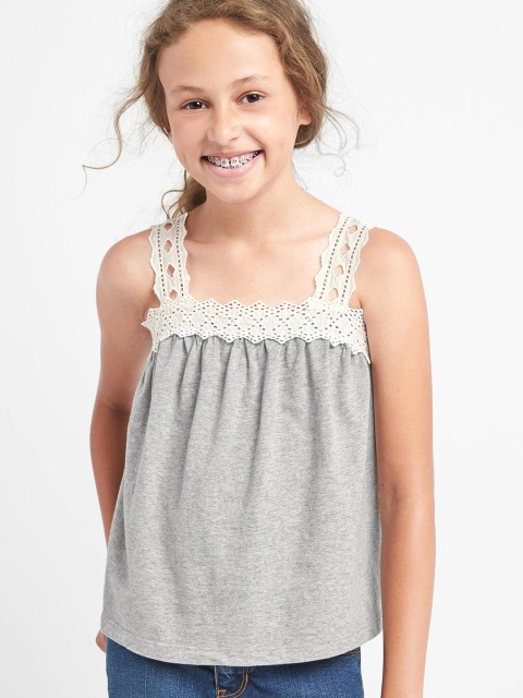 

GAP Girls Grey Eyelet strap Tank Top