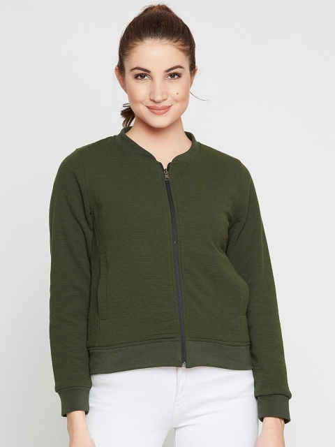 

RARE Women Olive Green Self Design Bomber