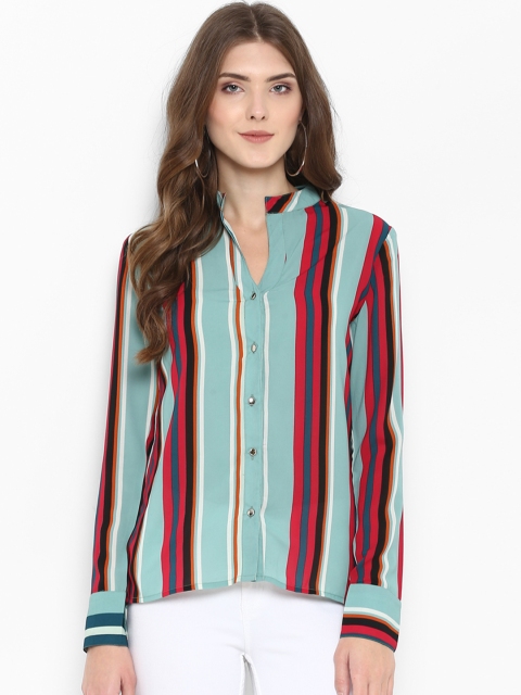 

PURYS Women Multicoloured Regular Fit Striped Casual Shirt, Multi