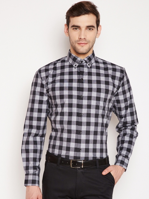 

Hancock Men Black & Grey Slim Fit Checked Formal Shirt