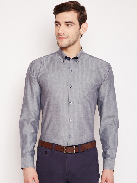 

Hancock Men Grey Slim Fit Self Design Party Shirt