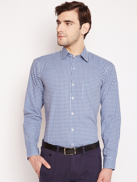 

Hancock Men Blue & White Slim Fit Checked Formal Shirt