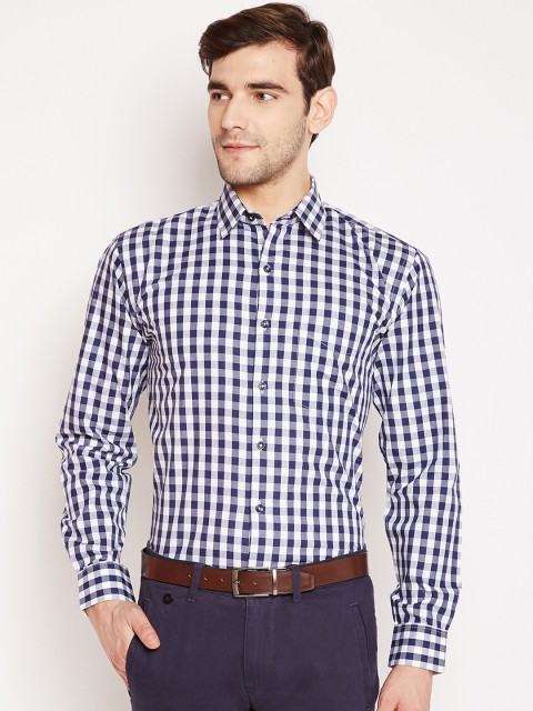 

Hancock Men Navy Blue & White Slim Fit Checked Formal Shirt