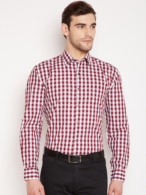 

Hancock Men Maroon & White Slim Fit Checked Formal Shirt