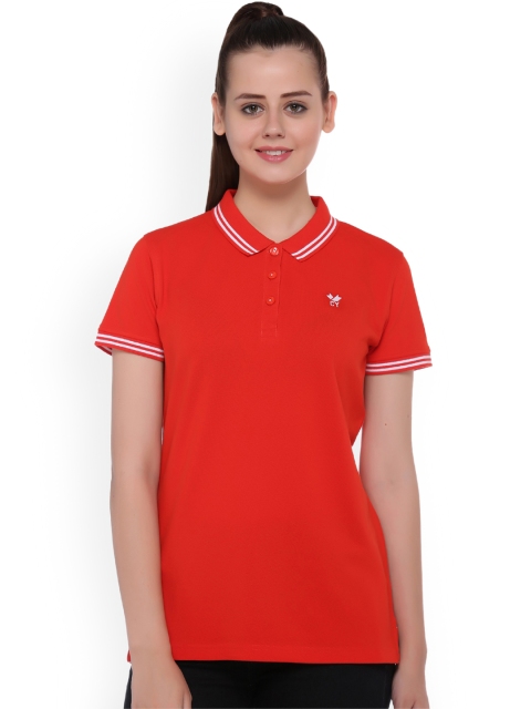 

Club York Women Orange Solid Polo Collar T-shirt
