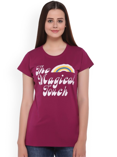 

Club York Women Maroon Printed Round Neck T-shirt