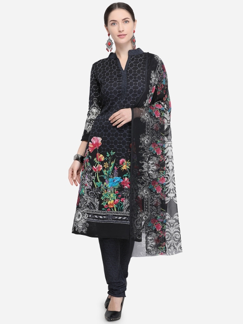 

Satrani Black & Multicoloured Poly Crepe Unstitched Dress Material