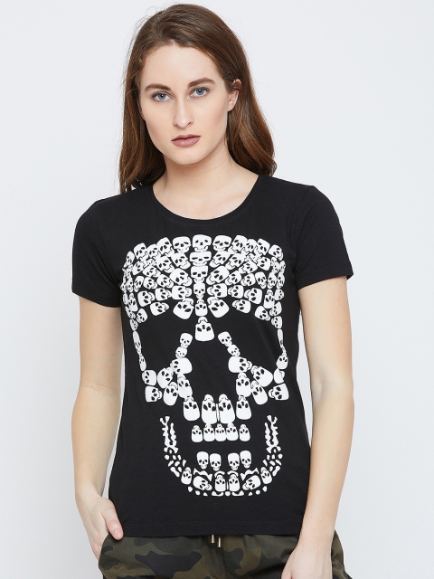 

PUNK Women Black Printed Round Neck T-shirt