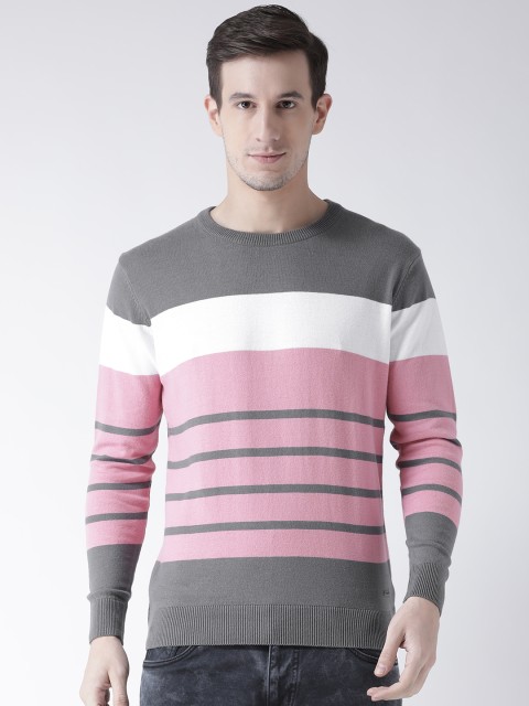 

Club York Men Charcoal & Pink Striped Pullover