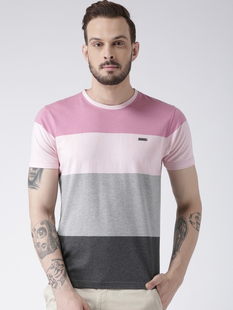 

Club York Men Pink Striped Round Neck T-shirt