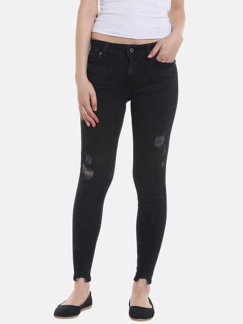 

ONLY Women Black Slim Fit Mid-Rise Low Distress Jeans