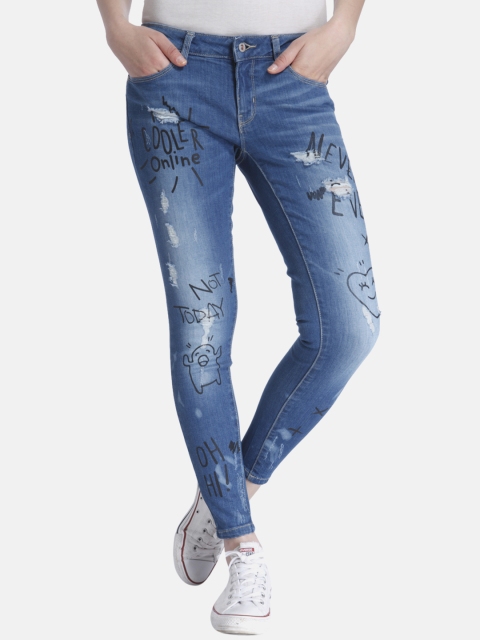 

ONLY Women Blue Slim Fit Low-Rise Highly Distressed Stretchable Jeans