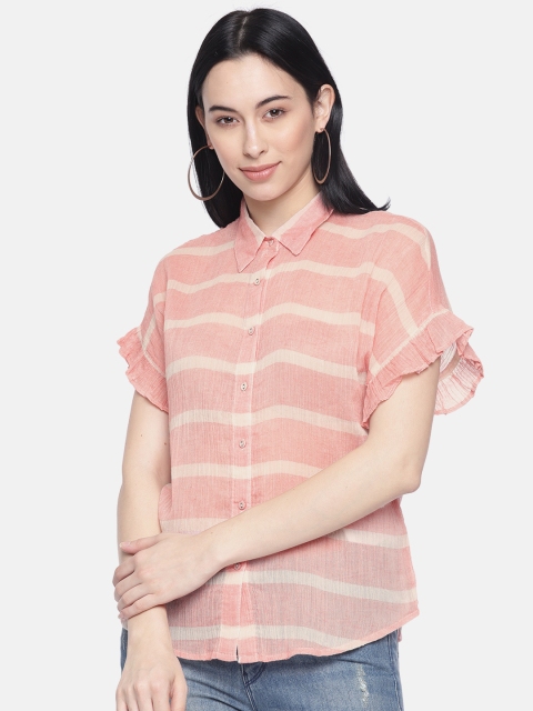 

Vero Moda Women Red & Off-White Regular Fit Striped Casual Shirt