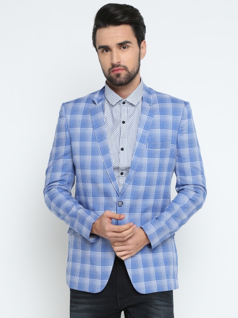 

SHOWOFF Men Blue Checked Slim Fit Single-Breasted Blazer