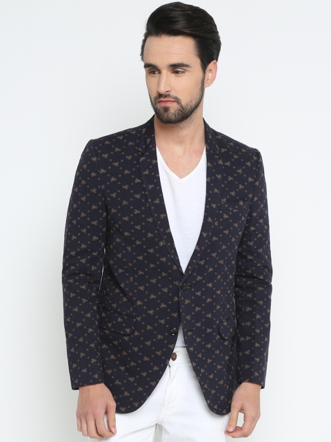 

SHOWOFF Men Brown Printed Slim Fit Single-Breasted Pure Cotton Blazer