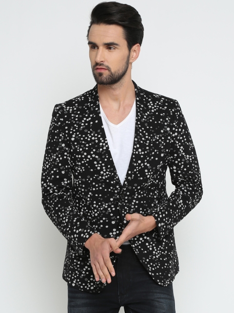 

SHOWOFF Men Black Printed Slim Fit Single-Breasted Pure Cotton Blazer