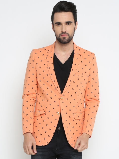 

SHOWOFF Men Orange Printed Slim Fit Single-Breasted Blazer