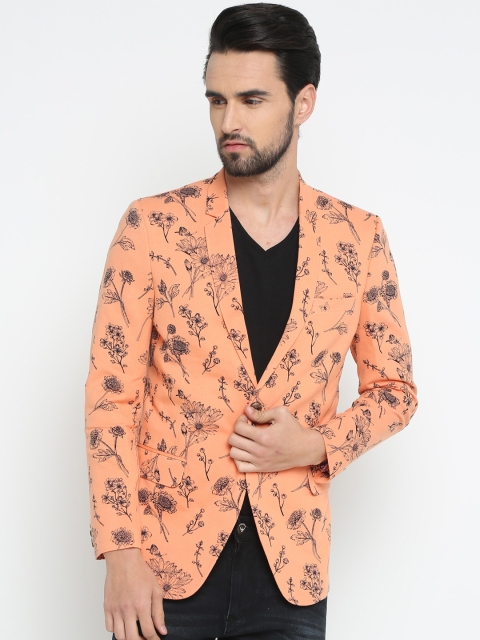 

SHOWOFF Men Orange Printed Slim Fit Single-Breasted Blazer