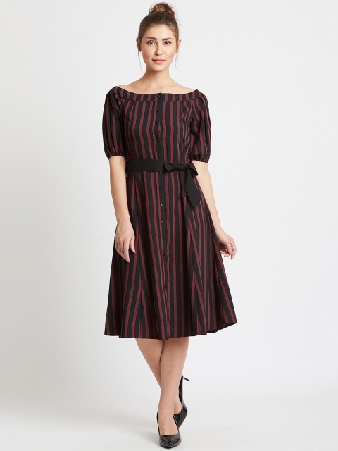 

COVER STORY Women Black Striped Fit and Flare Dress