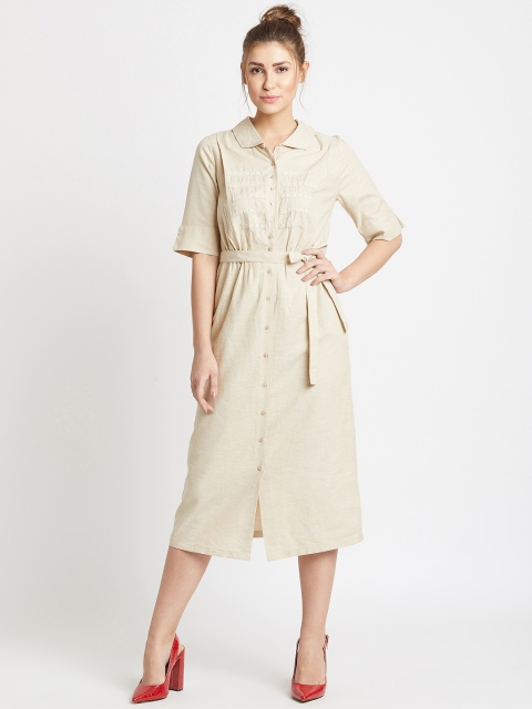 

COVER STORY Women Beige Solid Shirt Dress
