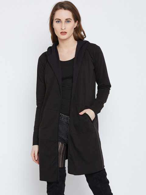 

PUNK Black Solid Open Front Hooded Shrug