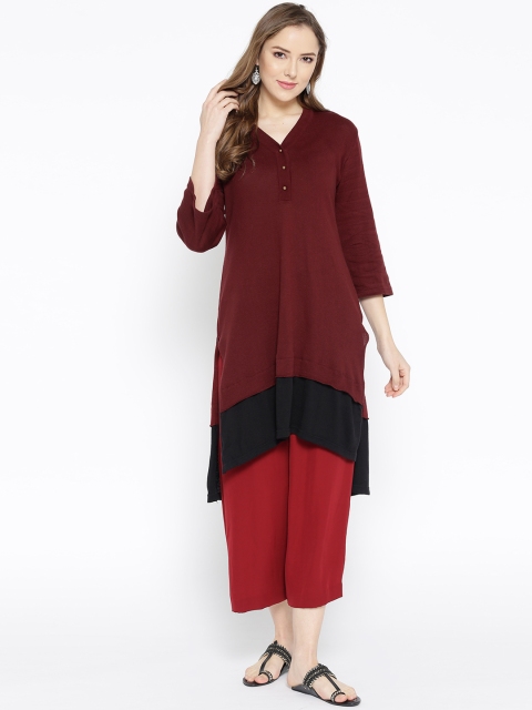 

Biba Women Maroon Solid A-Line Kurta