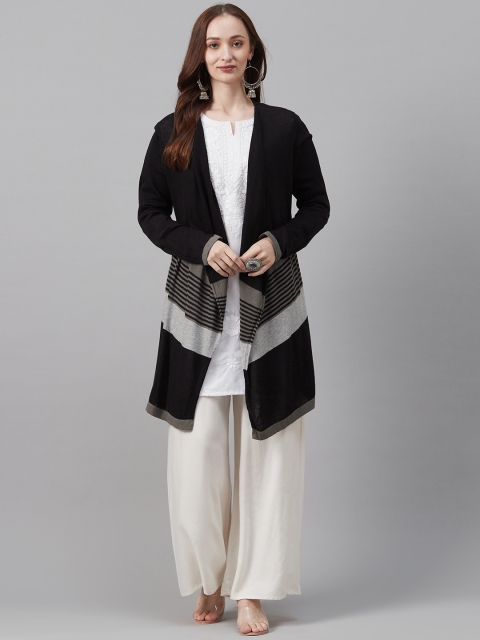 

Biba Women Black & Grey Striped Open Front Shrug