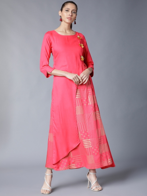 

Vishudh Women Pink Printed A-Line Kurta