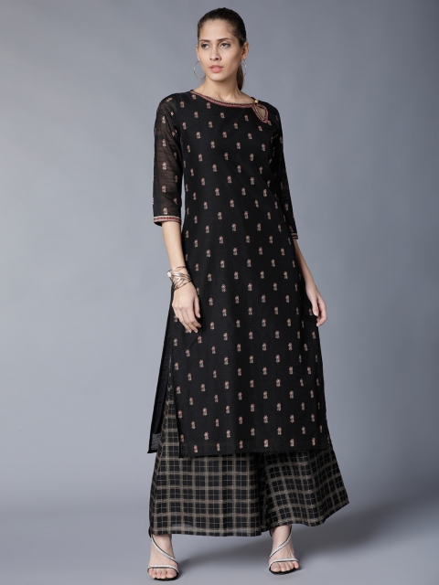 

Vishudh Women Black Printed Kurta with Palazzos