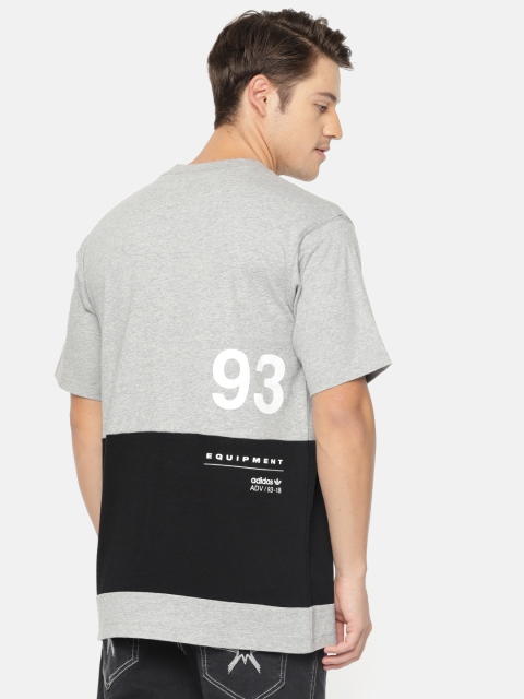 

ADIDAS Originals Grey Melange & Black Colourblocked EQT Graphic Round Neck T-shirt