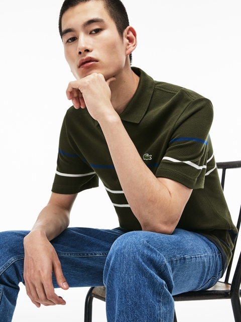 

Lacoste Men Green Striped Polo Collar T-shirt