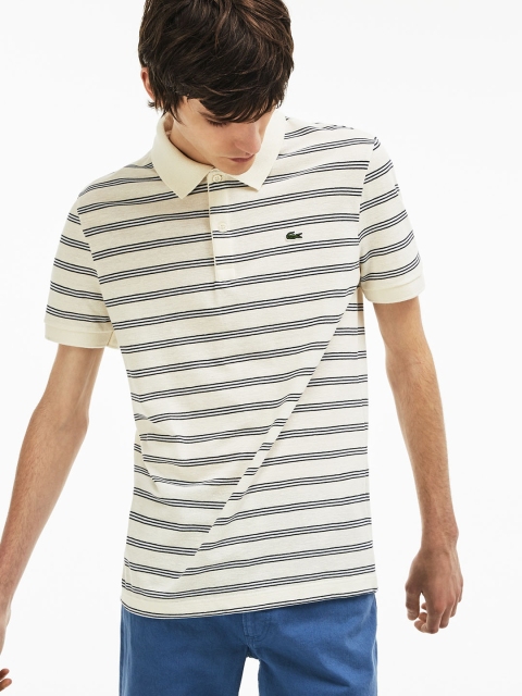 

Lacoste Men Off-White Striped Polo Collar T-shirt