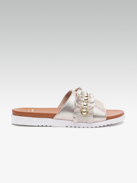 

Carlton London Women Gold-Toned Beaded Open Toe Flats