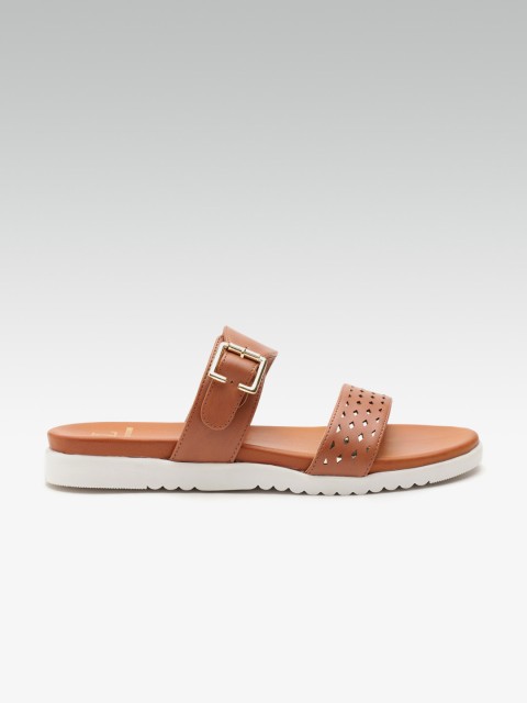 

Carlton London Women Tan Brown Open Toe Flats with Laser Cuts