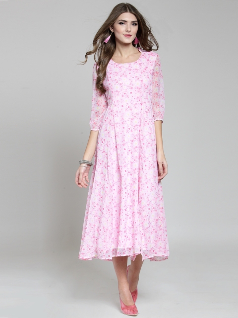 

Sera Women Pink Printed Fit and Flare Dress
