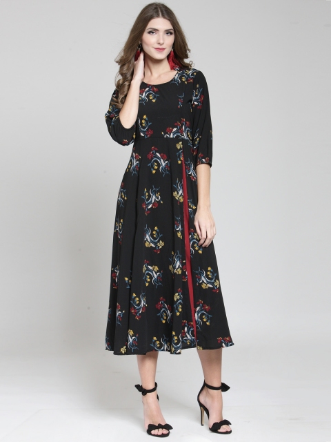 

Sera Women Black Printed Fit and Flare Dress