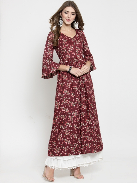 

Sera Women Burgundy Printed Kurta with Skirt
