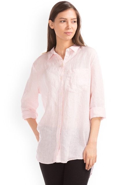 

GAP Women Pink Linen Oversize Boyfriend Shirt