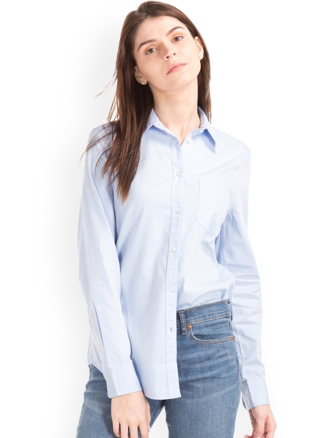

GAP Women Blue Regular Fit Solid Casual Shirt