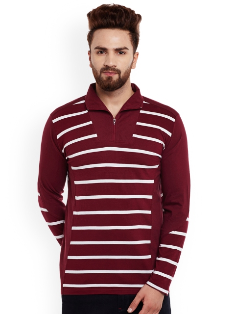 

Hypernation Men Maroon Striped Polo Collar T-shirt